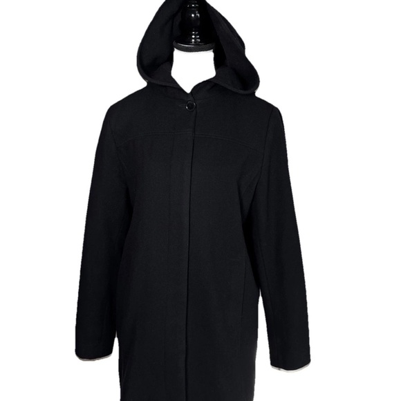 Jason Kole Jackets & Blazers - Vintage Jason Kole Women's Small Black 100% Wool Hooded Pea Coat Jacket Goth